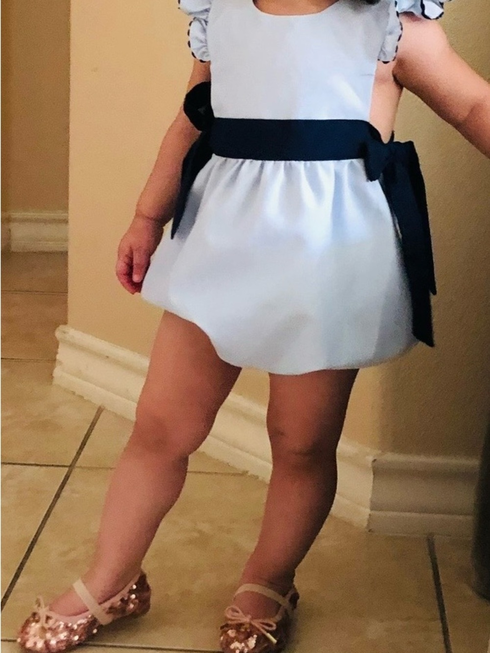 Krewe Baby Girl Blue Stripe Bubble Romper 18M Navy Bow Ruffle